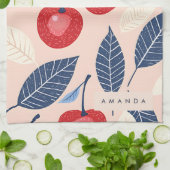 モノグラムパーソナライズされたさくらんぼ及び葉柄 キッチンタオル (折り畳み)