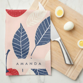 モノグラムパーソナライズされたさくらんぼ及び葉柄 キッチンタオル