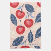 モノグラムパーソナライズされたさくらんぼ及び葉柄 キッチンタオル (縦)