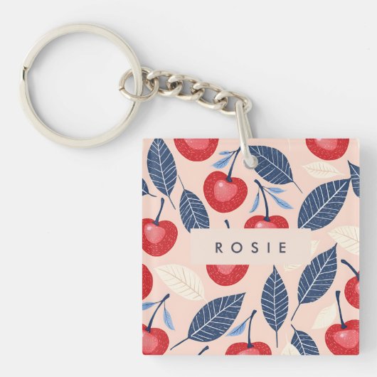 モノグラムパーソナライズされたさくらんぼ及び葉柄 キーホルダー (正面)