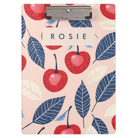モノグラムパーソナライズされたさくらんぼ及び葉柄 クリップボード (正面)