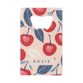 モノグラムパーソナライズされたさくらんぼ及び葉柄 クレジットカード栓抜き