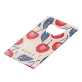 モノグラムパーソナライズされたさくらんぼ及び葉柄 クレジットカード栓抜き (正面アングル)