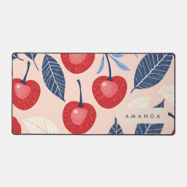 モノグラムパーソナライズされたさくらんぼ及び葉柄 デスクマット