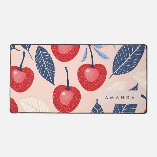 モノグラムパーソナライズされたさくらんぼ及び葉柄 デスクマット (正面)