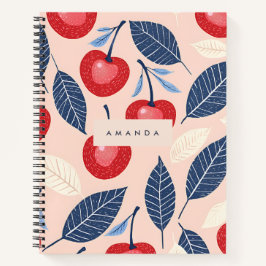 モノグラムパーソナライズされたさくらんぼ及び葉柄 ノートブック