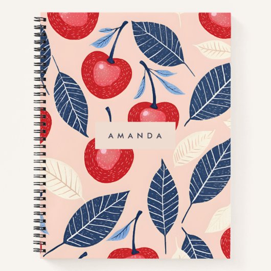 モノグラムパーソナライズされたさくらんぼ及び葉柄 ノートブック (正面)
