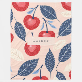 モノグラムパーソナライズされたさくらんぼ及び葉柄 フリースブランケット