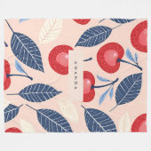 モノグラムパーソナライズされたさくらんぼ及び葉柄 フリースブランケット (正面(横))