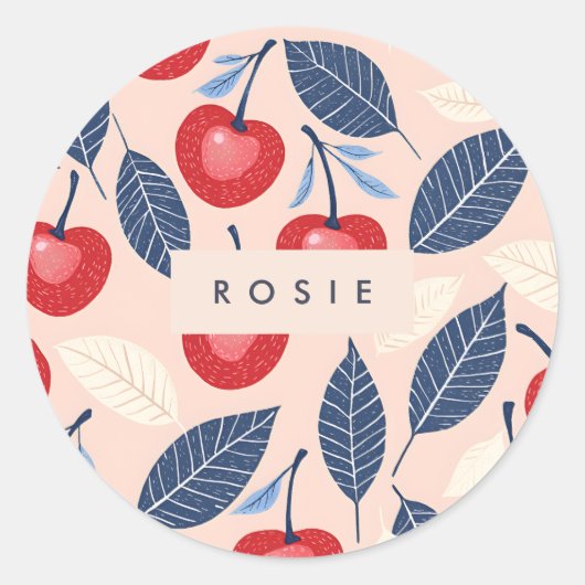 モノグラムパーソナライズされたさくらんぼ及び葉柄 ラウンドシール (正面)