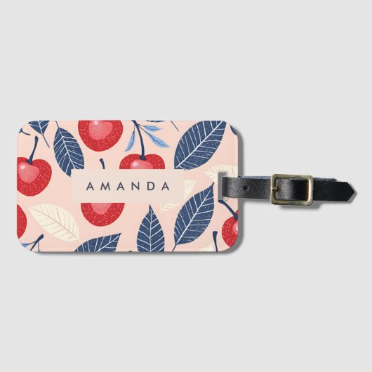 モノグラムパーソナライズされたさくらんぼ及び葉柄 ラゲッジタグ (正面横)