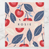 モノグラムパーソナライズされたさくらんぼ及び葉柄 ワインラベル (シングルラベル)