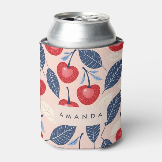 モノグラムパーソナライズされたさくらんぼ及び葉柄 缶クーラー (缶正面)