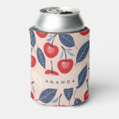 モノグラムパーソナライズされたさくらんぼ及び葉柄 缶クーラー (缶裏面)