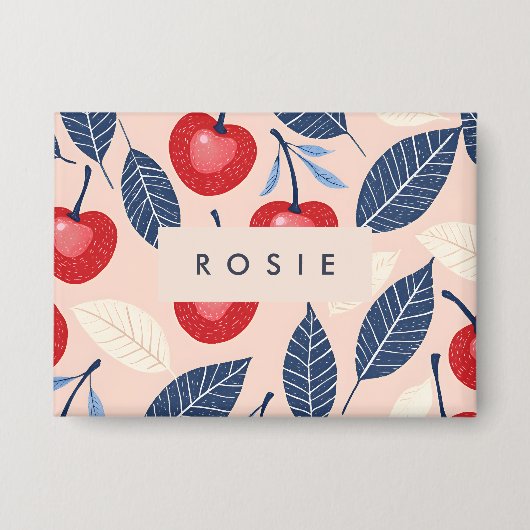 モノグラムパーソナライズされたさくらんぼ及び葉柄 缶バッジ (正面)