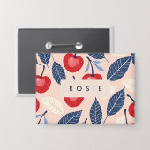 モノグラムパーソナライズされたさくらんぼ及び葉柄 缶バッジ (正面/裏面)