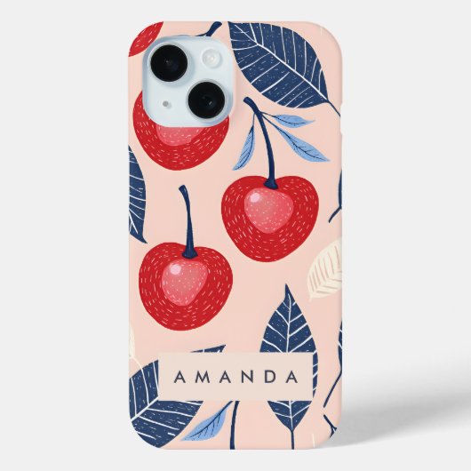 モノグラムパーソナライズされたさくらんぼ及び葉柄 Case-Mate iPhoneケース (裏面)