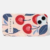 モノグラムパーソナライズされたさくらんぼ及び葉柄 Case-Mate iPhoneケース (裏面 (横))