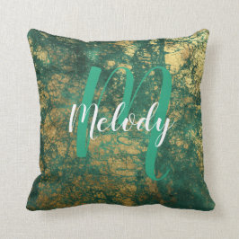 モノグラムパーソナライズされたと名前グリーンと金ゴールド クッション