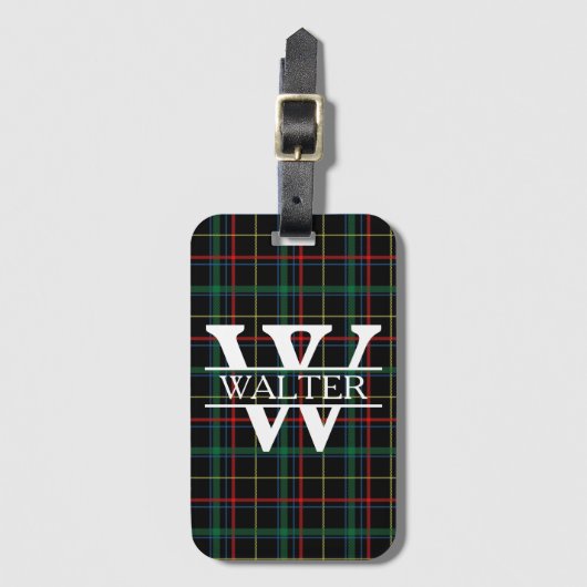 モノグラムパーソナライズされたと名前ダークプレイド ラゲッジタグ (正面縦)