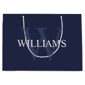 モノグラムパーソナライズされたと名前ネイビーブルー ラージペーパーバッグ (正面)