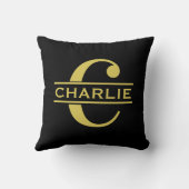 モノグラムパーソナライズされたと名前ブラックと金ゴールド クッション (裏面)