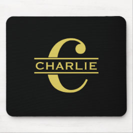 モノグラムパーソナライズされたと名前ブラックと金ゴールド マウスパッド