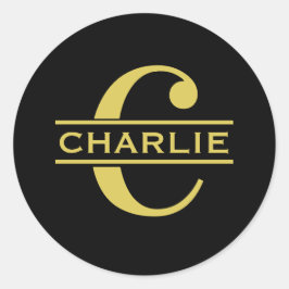 モノグラムパーソナライズされたと名前ブラックと金ゴールド ラウンドシール