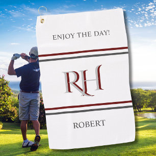 モノグラムパーソナライズされたと名前ホワイトグレーレッド ゴルフタオル