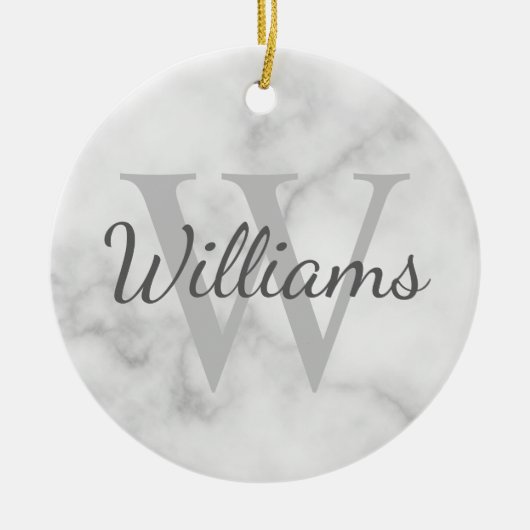 モノグラムパーソナライズされたと名前マーブルルック セラミックオーナメント (正面)