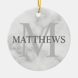 モノグラムパーソナライズされたと名前マーブルルック セラミックオーナメント