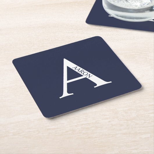 モノグラムパーソナライズされたと名前 スクエアペーパーコースター (アングル)