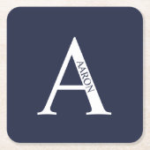 モノグラムパーソナライズされたと名前 スクエアペーパーコースター (正面)