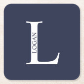 モノグラムパーソナライズされたと名前 スクエアペーパーコースター (正面)