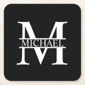 モノグラムパーソナライズされたと名前 スクエアペーパーコースター (正面)