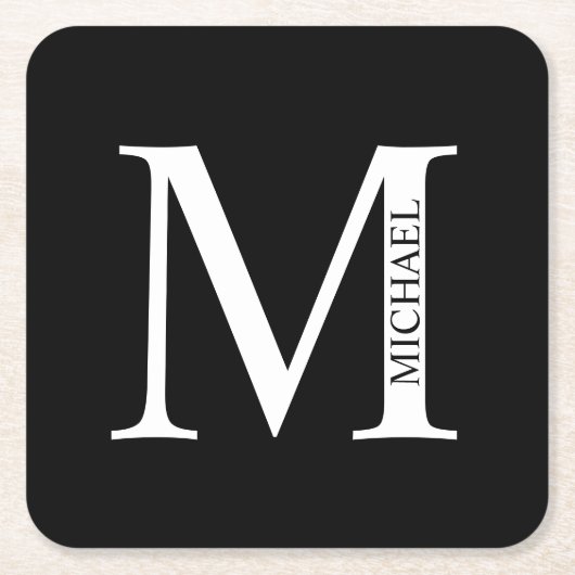 モノグラムパーソナライズされたと名前 スクエアペーパーコースター (正面)