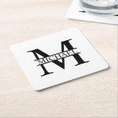 モノグラムパーソナライズされたと名前 スクエアペーパーコースター (アングル)