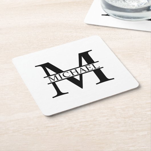 モノグラムパーソナライズされたと名前 スクエアペーパーコースター (アングル)