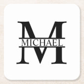 モノグラムパーソナライズされたと名前 スクエアペーパーコースター (正面)