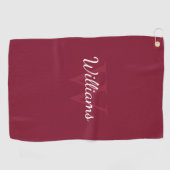 モノグラムパーソナライズされたと名前Burgundy Red ゴルフタオル (横)
