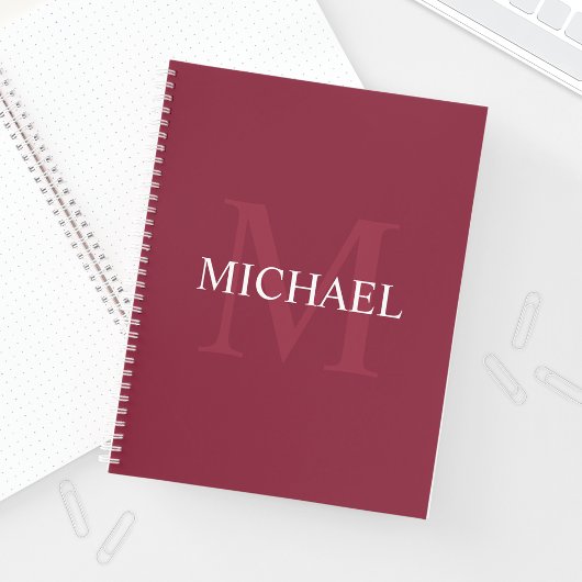 モノグラムパーソナライズされたと名前Burgundy Red ノートブック