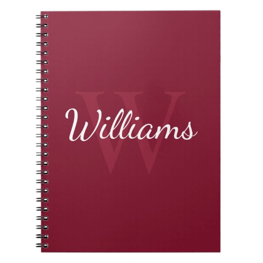 モノグラムパーソナライズされたと名前Burgundy Red ノートブック (正面)