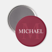 モノグラムパーソナライズされたと名前Burgundy Red マグネット (正面/裏面)