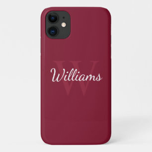 モノグラムパーソナライズされたと名前Burgundy Red iPhone 11 ケース