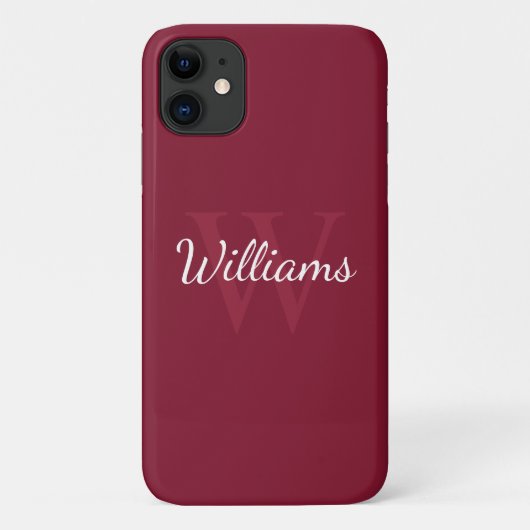 モノグラムパーソナライズされたと名前Burgundy Red Case-Mate iPhoneケース (裏面)