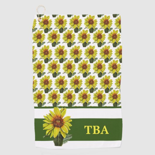 モノグラムパーソナライズされたひまわりゴルフタオル ゴルフタオル (正面)