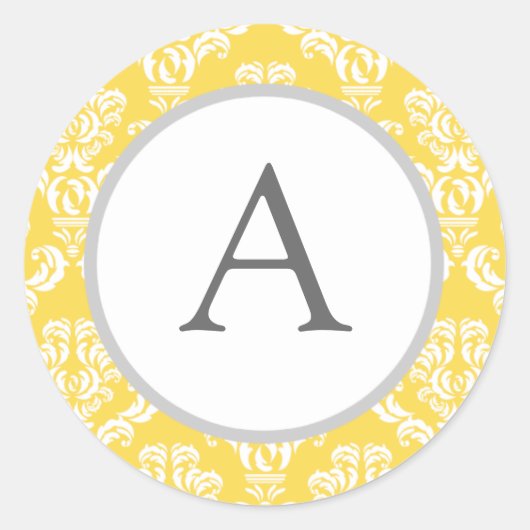 モノグラムパーソナライズされたイエローダマスク封筒用シール ラウンドシール (正面)