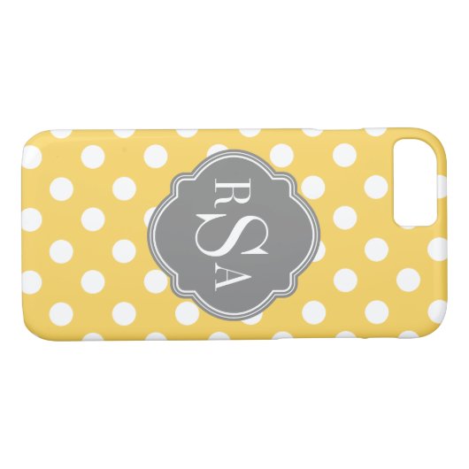 モノグラムパーソナライズされたイエロー水玉模様パターン Case-Mate iPhoneケース (裏面(横))