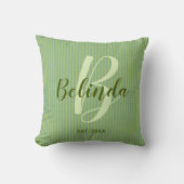 モノグラムパーソナライズされたイニシャルグリーンストライプ クッション (正面)
