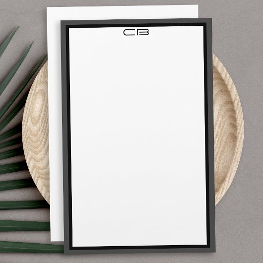 モノグラムパーソナライズされたイニシャルブラックグレ縁どイ 便箋